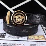 Perfect Fake Versace Engraved Leather Belt - Yellow Gold Diamond Buckle